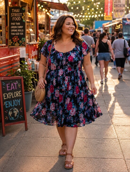 torrid Dresses & Skirts - Torrid Size 4 Black Floral Mesh Babydoll Dress Pockets Cottagecore Plus Size